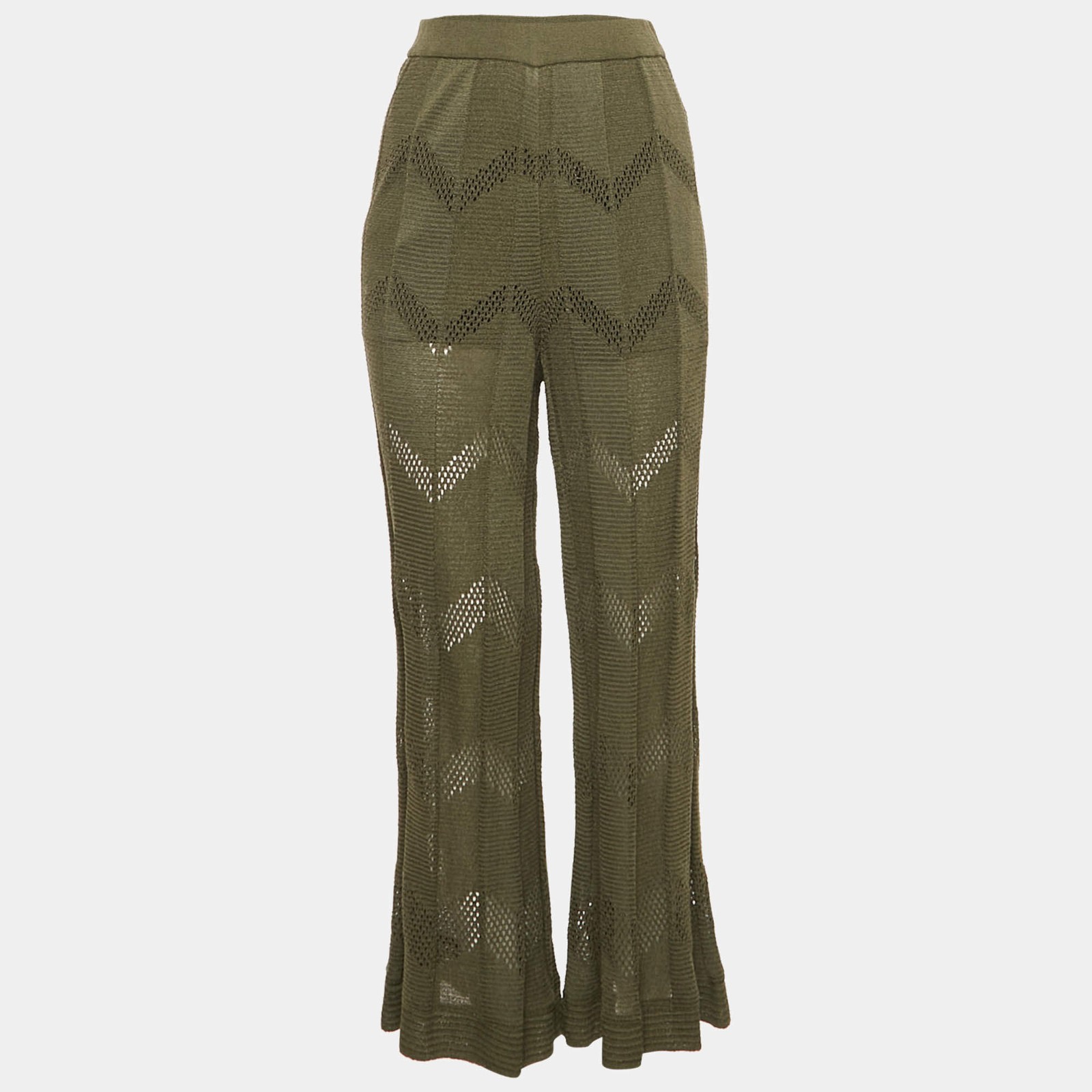 M Missoni Green Patterned Knit Wide Leg Trousers S