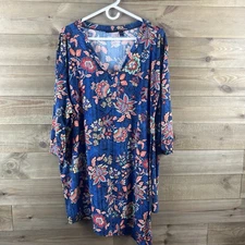 Attitudes By Renee Womens Shirt 3/4 Sleeve Vneck Tunic Overlay Size 3X