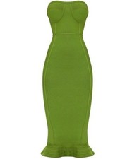 Prettylittlething green bodycon strapless maxima dress UK 10