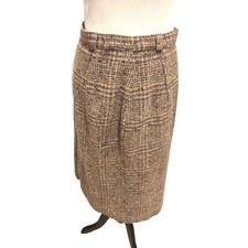 70's Vintage Brown Tweed Glen Plaid Pencil Skirt Multi Color Confetti Fleck Midi