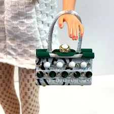 OOAK Barbie Doll Purse Green & White Bag For 11” Fashion Dolls Designed by ‘Bee