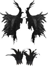 Women Natural Feather Cape with Wrist Cuffs Wristband Maleficent Costume Gothic