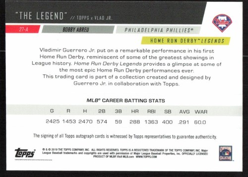 2019 Topps x Vlad The Legend Autographs Bobby Abreu Philadelphia Phillies - Picture 2 of 2