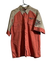 Harley Davidson Mechanic Shirt Mens XL Beige Orange Button Up Short Sleeve