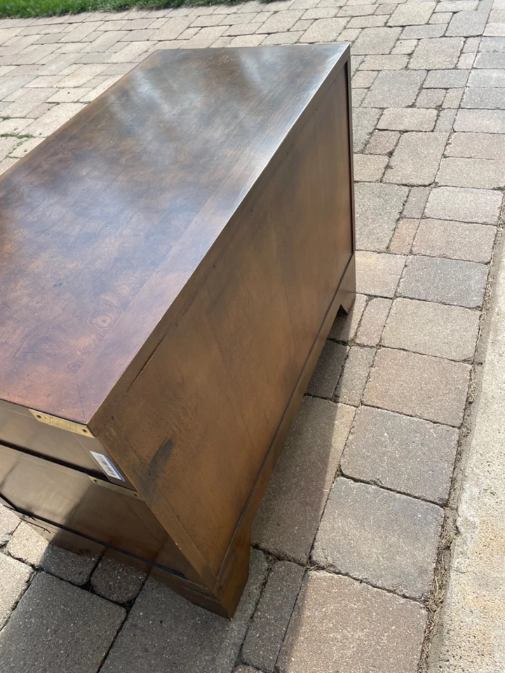 Baker Furniture Campaign Burled Walnut Nightstand - Mid Century Modern - Image 4 of 4