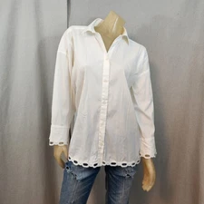 Per Se Carlisle White Cutout Design Collared Button Shirt Blouse Top Size 16 XL