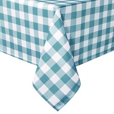 70x90 Inch Checkered Tablecloth Waterproof Polyester Turquoise White Gingham