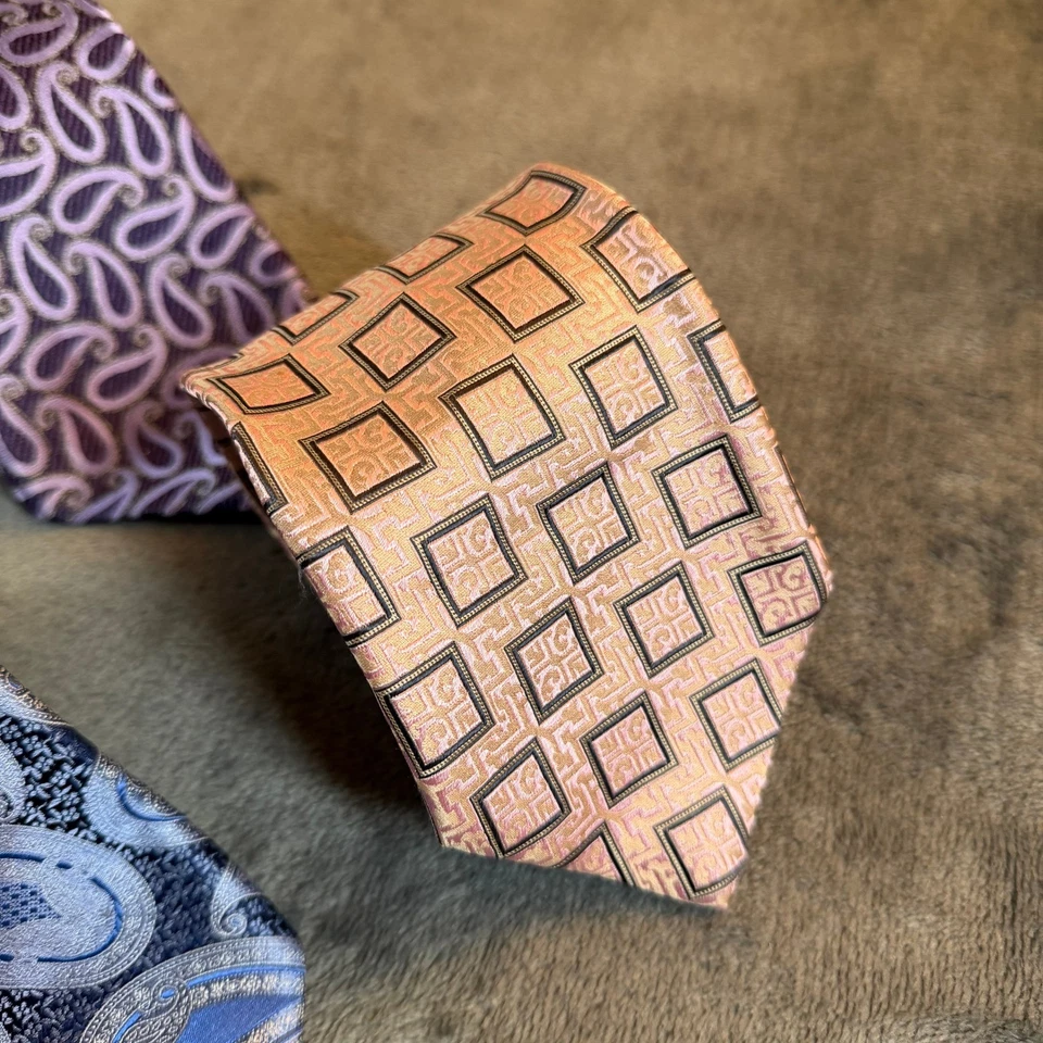 Juego de 3 corbatas Ermenegildo Zegna seda cachemira geométricas para hombre hechas en Italia Foto 4 de 4