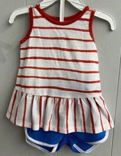 Okie Dokie 2PC Set. Striped Shirt With Terry Cloth Shorts. Size 18months.   NWT.