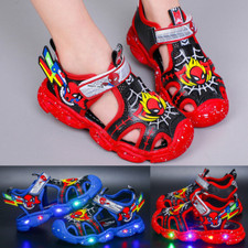 Boys Spiderman Glow Shoes Flashing Light Up Luminous Kids Summer Beach Sandals