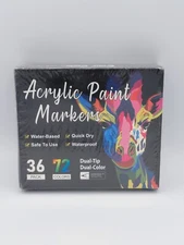 36 Pack Acrylic Paint Markers  Dual Tip With Dual Color 72 Colors Quick Dry
