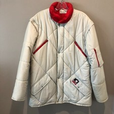 In Line Women S Gray/red Camera Puffer Leica Coat (e1983)