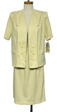 Pablo Collection Textured Yellow Skirt Suit 2 Pc Set Size 12 Petite New Vintage