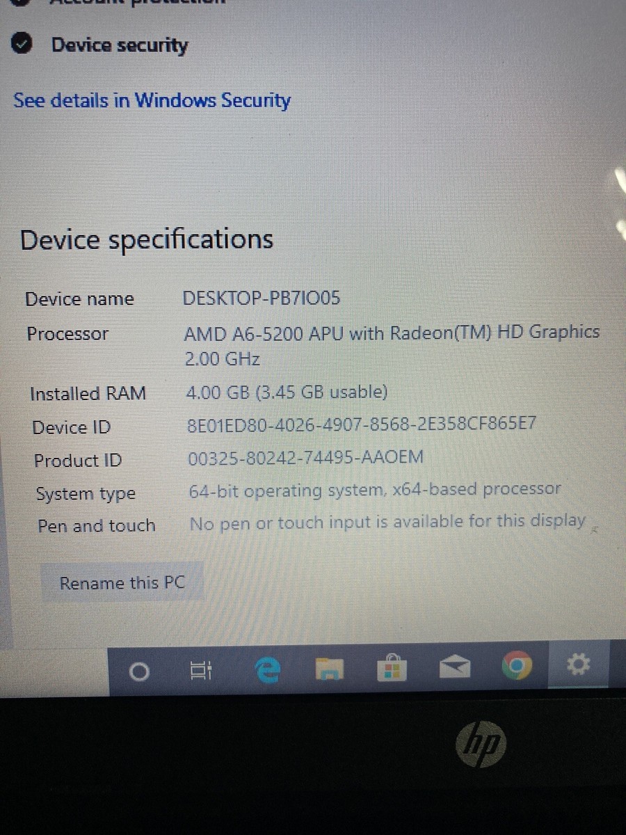 HP 15 NOTEBOOK AF131DX AMD A6-5200 Radeon HD 4GB RAM 500GB HDD  WIN-10