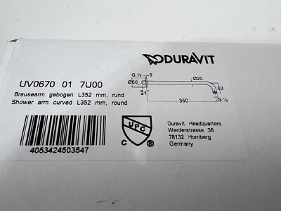 DURAVIT Shower Head Arm ExtensionFlange 15 inch Wall Mounted Chrome OEM 350mm