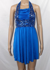 Curtain Call Costumes Blue Dress Sleeveless Sequins Build in Leotard Juniors ASM