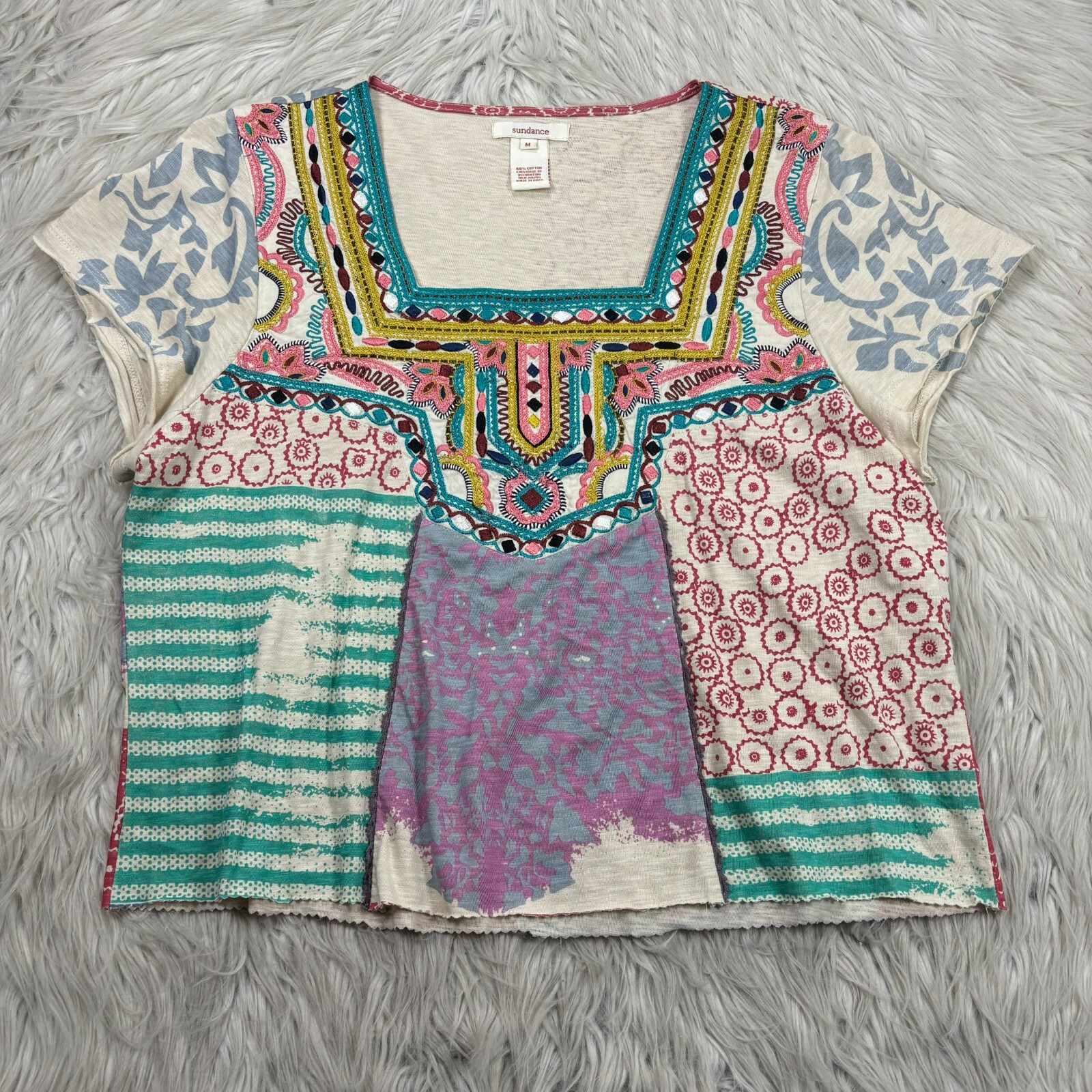 Sundance Women's M Boho Patchwork Embroidered Sho… - image 1