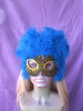 Turquoise marabou feather mask with peacock body feather facework 1019
