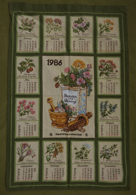 1986 Textile Cloth Wall Calendar Herbs Spices German Vintage Seppefricke Advert