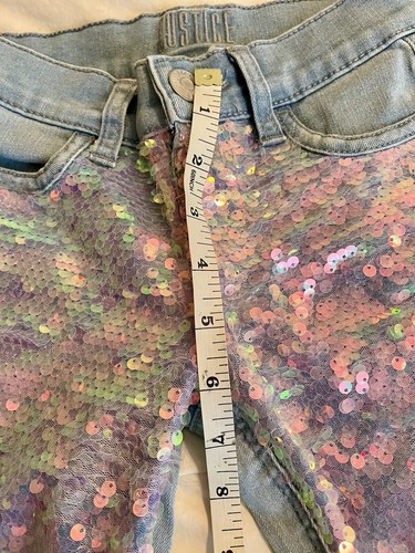 Justice Light Wash Iridescent Sequin Mid Rise Skinny Fit Jeans Kids Size XS - Picture 3 of 7