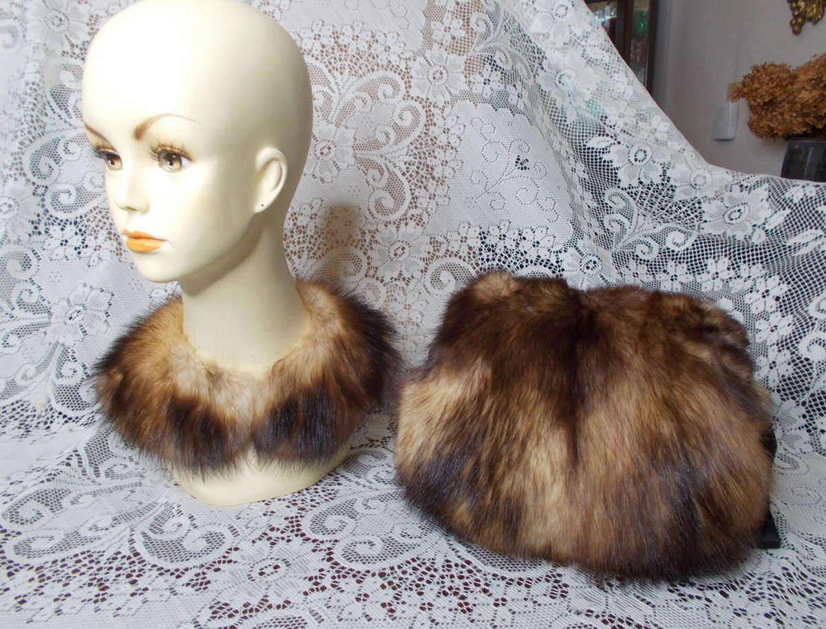 Vtg Dark Brown & Cream Russian Sable Fur Collar 15