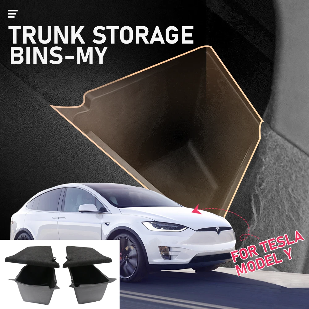 For Tesla Model Y Car Rear Trunk Storage Box Trunk Organizer Side Packets  Tray