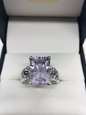 Vintage Sterling Silver Purplish Pink Glass Stone Ring, Size 7