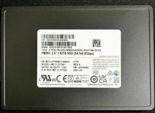 1.92TB Samsung SSD PM893 SATA6.0Gbps MZ7L31T9HBLT-00B7C MZ-7L31T90 JXTC004Q