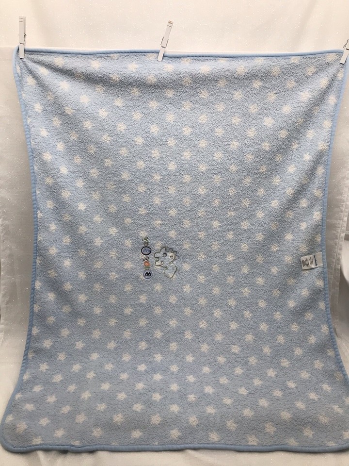 Garanimals Blue Baby Boy Blanket White Stars Green Dinosaur Dino Fleece