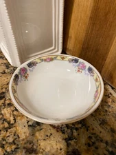 VINTAGE CZECHOSLOVAKIA CUP SAUCER SET 4 PC DINNERWARE GOLD RIM ROSE SWAG GARLANG