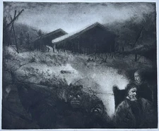 Jon Lindstrom Lithograph Surreal Symbolist Art Landscape Rembrandt Redon