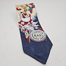 Tabasco Christmas Santa Train Blue Tie USA Made 100% Imported Silk 58" x 4"