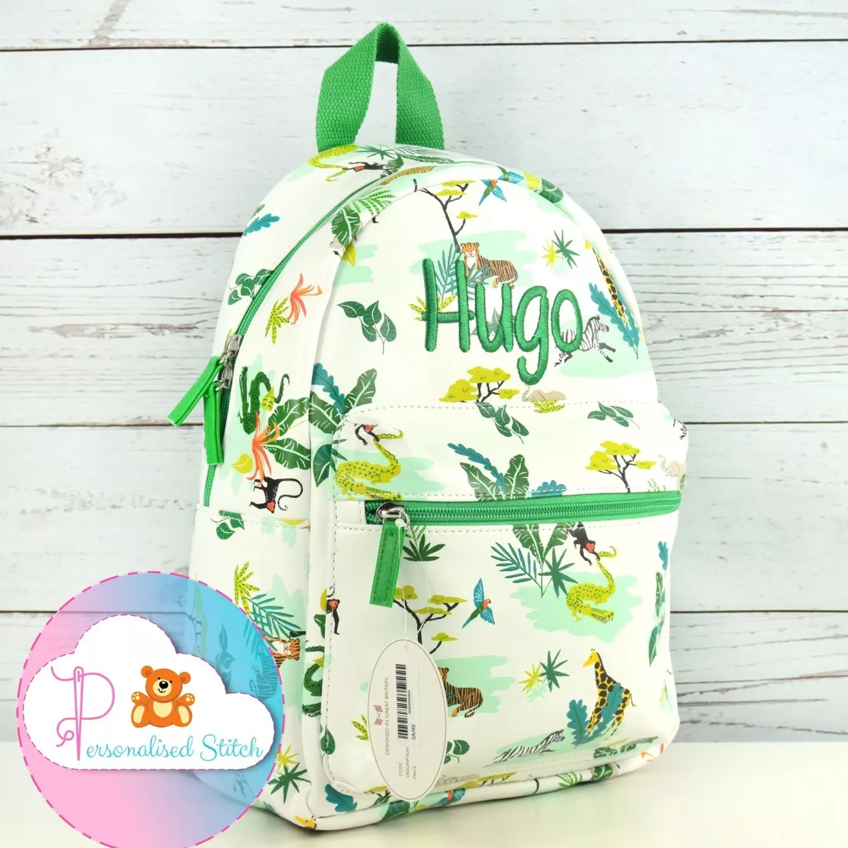 Personalised Name Kids Backpack Safari Toddler Embroidered Animals Nursery Bag