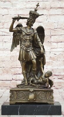 Vintage Bronze Statue St.Michael Erzengel Religiös Krieger 38.1cm Dekor