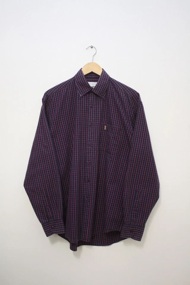 Camisa Yves Saint Laurent Vintage Púrpura Cuadros M Para Hombre Foto 3 de 4