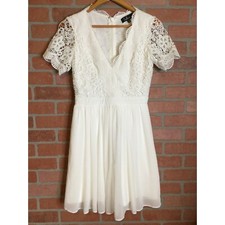Lulus Womens Lace Mini Dress Short Sleeve White Size Small LWD Angel Feminine