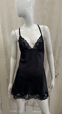 FREDERICK'S OF HOLLYWOOD NEW Black Satin Criss Cross Strap Chemise Nightie Sz L