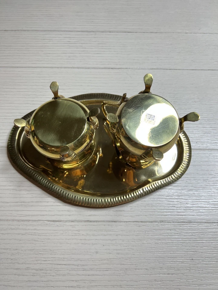 Vintage Solid Brass Cream & Sugar Set Rosenthal & Netter #11-65 No Lid - Image 3 of 4