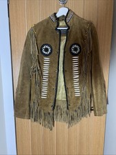 Western Native American Beaded Tasseled Vintage Suede Leather Jacket size XL