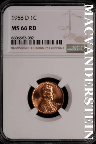 1958-D Lincoln Wheat Cent- NGC-MS66 RD Gem Brilliant Uncirculated Luster #SLM410