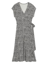 Old Navy Dress Medium Wrap Front Dolman Sleeve Midi Black White Rayon Blend Chic
