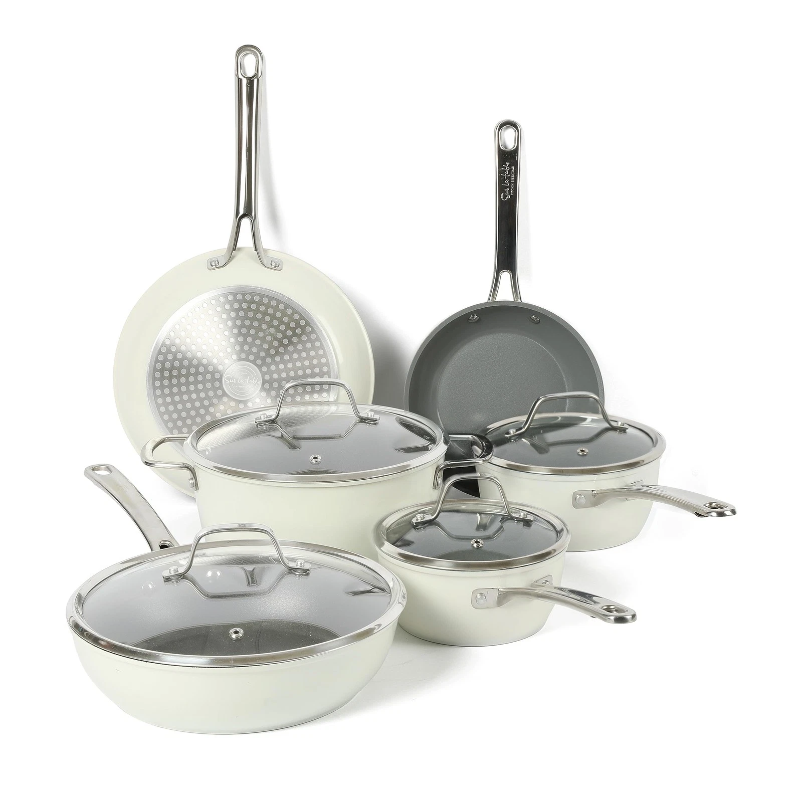 10 Piece Nonstick Cookware Set Forged Aluminum Induction Safe Linen White