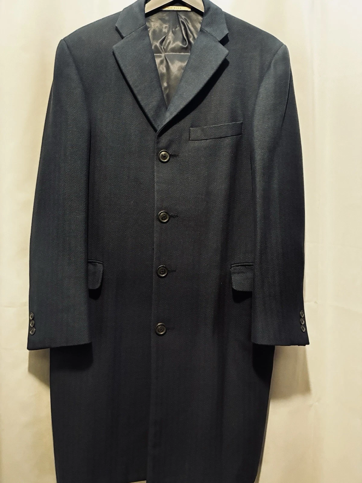 Burberry London Men's Navy Herringbone Long Lined Overcoat Coat Size 38 Reg image 2