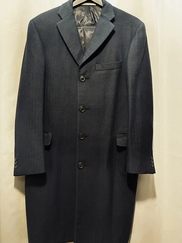 Burberry London Men's Navy Herringbone Long Lined Overcoat Coat Size 38 Reg image 2