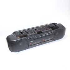 Vintage Black Sanyo M W732 Boombox Radio And Dual Cassette Tape Recorder