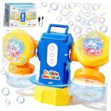 Dual-Engine Bubble Machine with LED Lights  Automatic 360  Rotation  90 