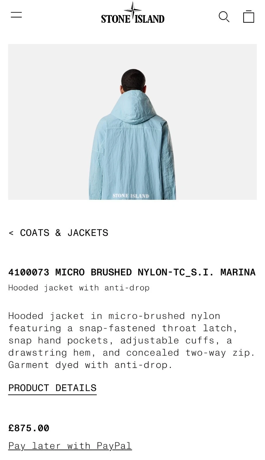 NEW Stone Island Marina Micro Brushed Nylon TC Jacket L Large Jacket - product detail image 5