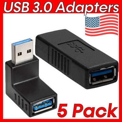 5 Pack USB 3.0 Coupler Adapter Gender Changer Righ Angle USB Adapter 90 Degree