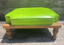 Vintage ETHAN ALLEN Green Leather Stacking Footstool 17” Square Ottoman