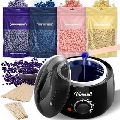 VINMALL Waxing Kits Wax Heater for Hair Removal: 4 * 100g Hard Waxing Beads & 30 Waxing
